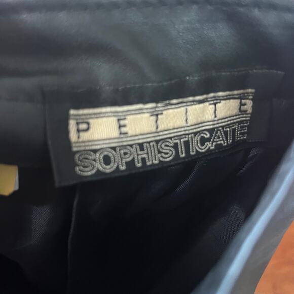 VTG 90s Petite Sophisticate Black Leather A Line Moto Biker Skirt Back Zip 5/6 - Picture 6 of 7